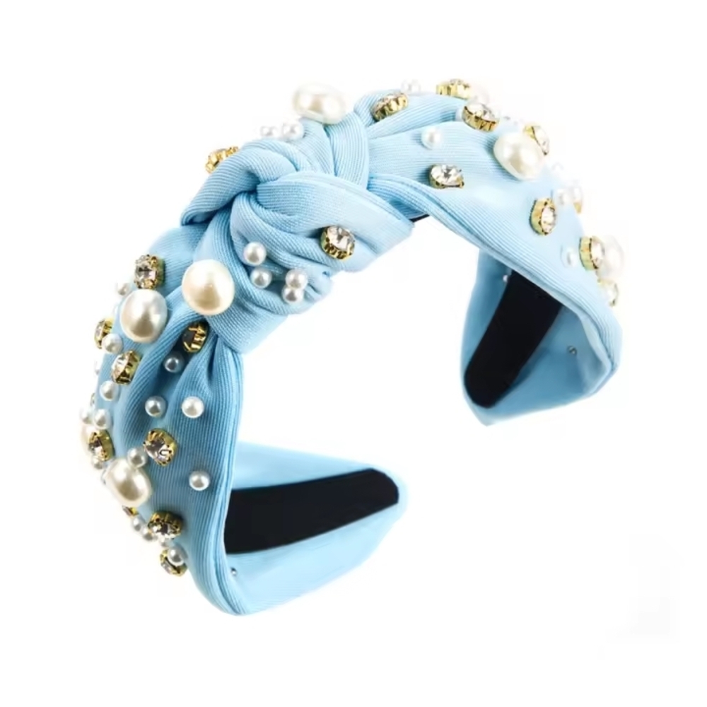 Elegant Blue Pearl Embellished Headband